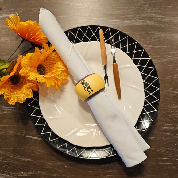 Yellow Kokopelli Napkin Ring Holders - Lot of 6 Handmade Southwestern Decor - Picture 3 of 5